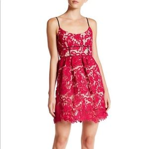 ABS by Allen Schwartz Lace Eyelet Dress Magenta
